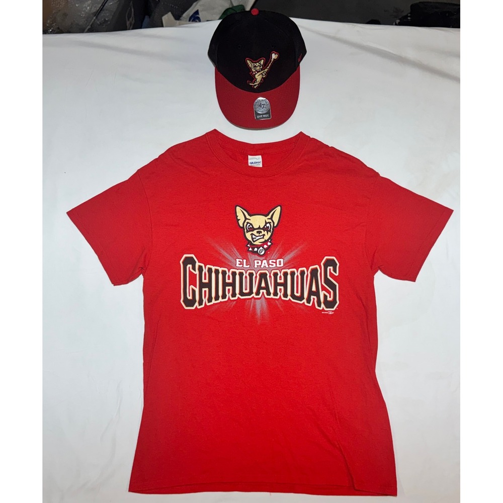 El Paso Chihuahuas MiLB Red T-Shirt and 47 Brand Hat Set Mens Medium